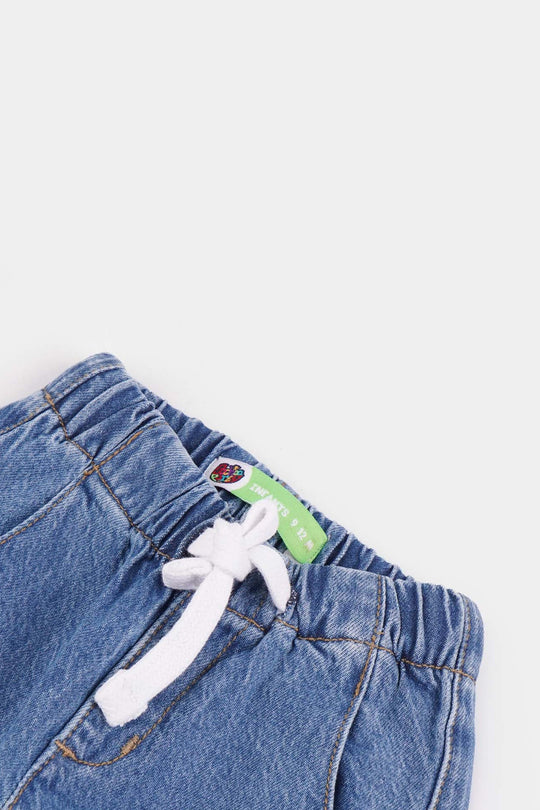 Infant Boys Denim Stretch Pant Trucks-Mid Blue