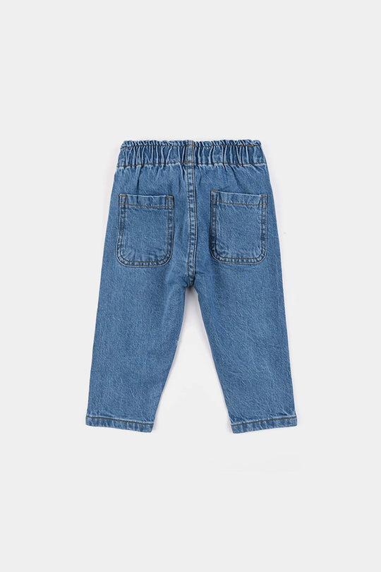 Infant Girls Denim Stretch Pant Allover Flower-Light Blue