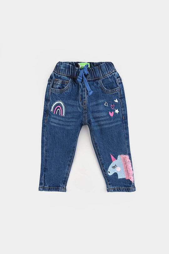 Infant Girls Denim Stretch Pant - Mid Blue