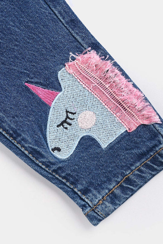 Infant Girls Denim Stretch Pant - Mid Blue