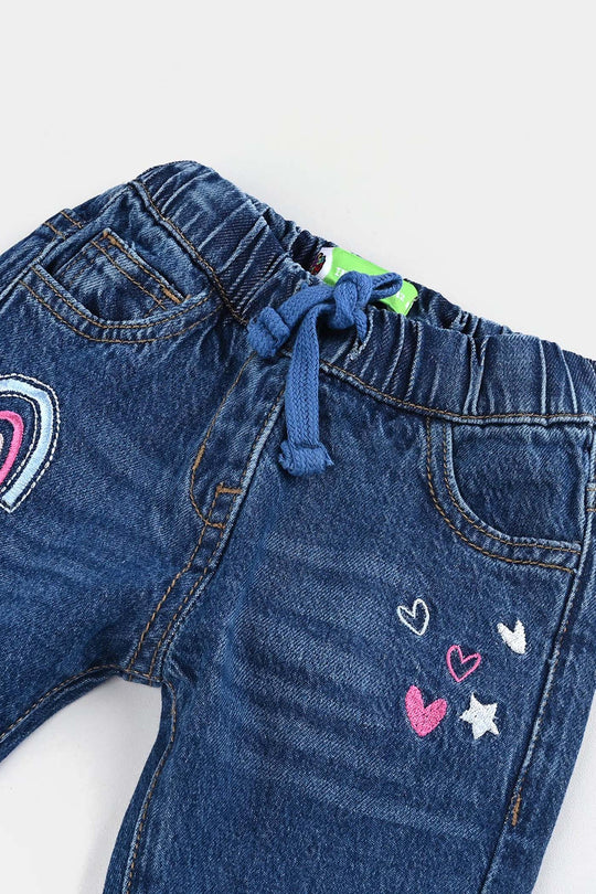 Infant Girls Denim Stretch Pant - Mid Blue