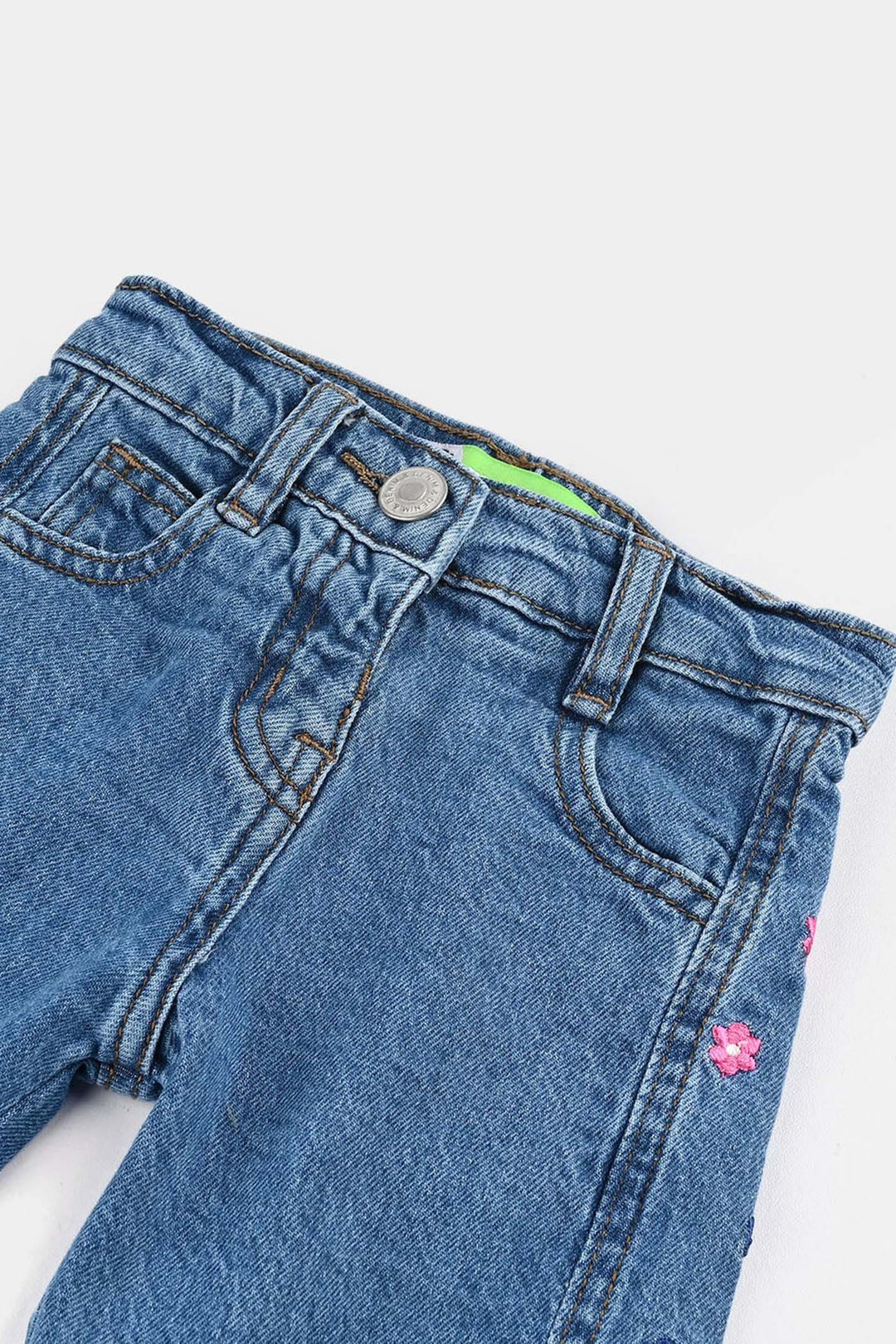 Infant Girls Denim Stretch Pants Flower - Light Blue