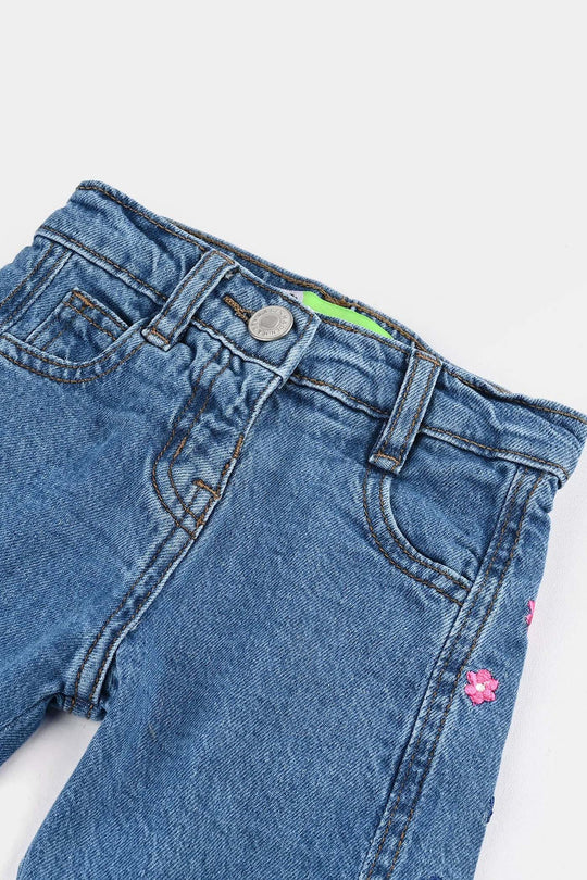Infant Girls Denim Stretch Pants Flower - Light Blue