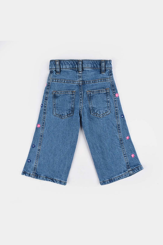 Infant Girls Denim Stretch Pants Flower - Light Blue