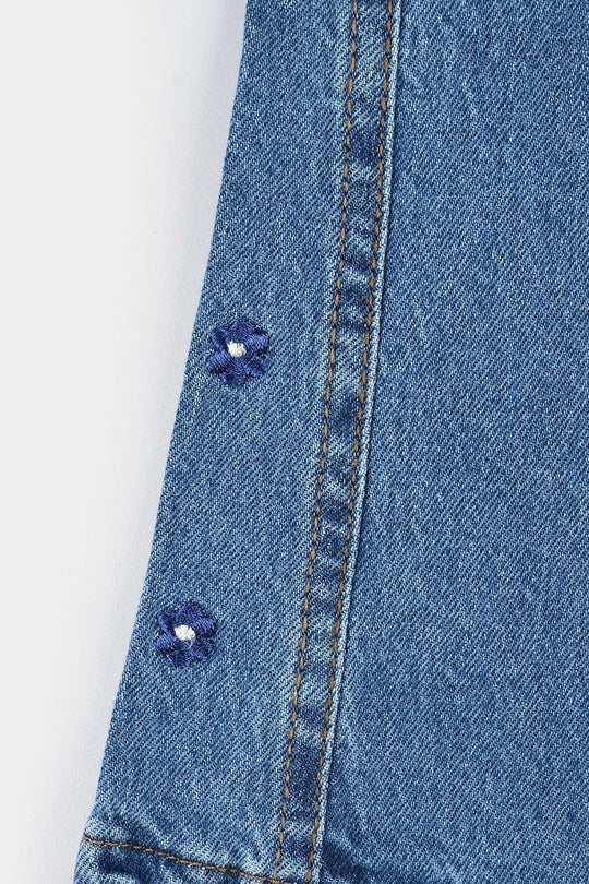 Infant Girls Denim Stretch Pants Flower - Light Blue
