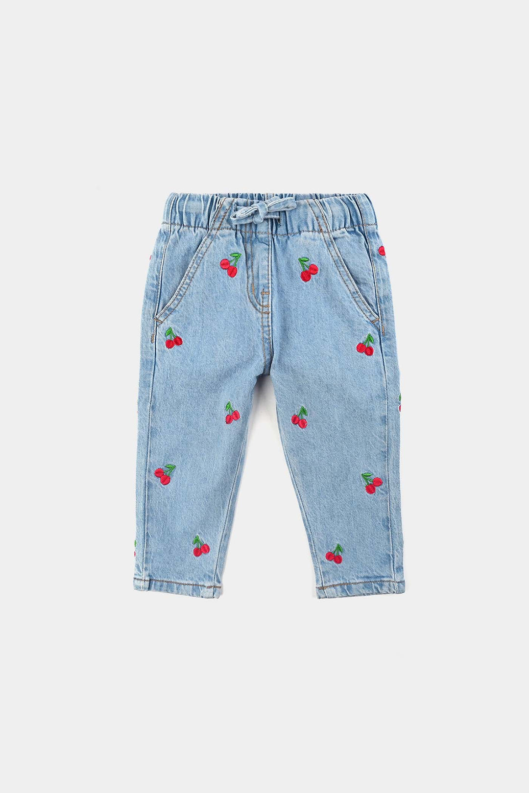 Infant Girls Denim Stretch Pant Cherry Emb-Light .Blue