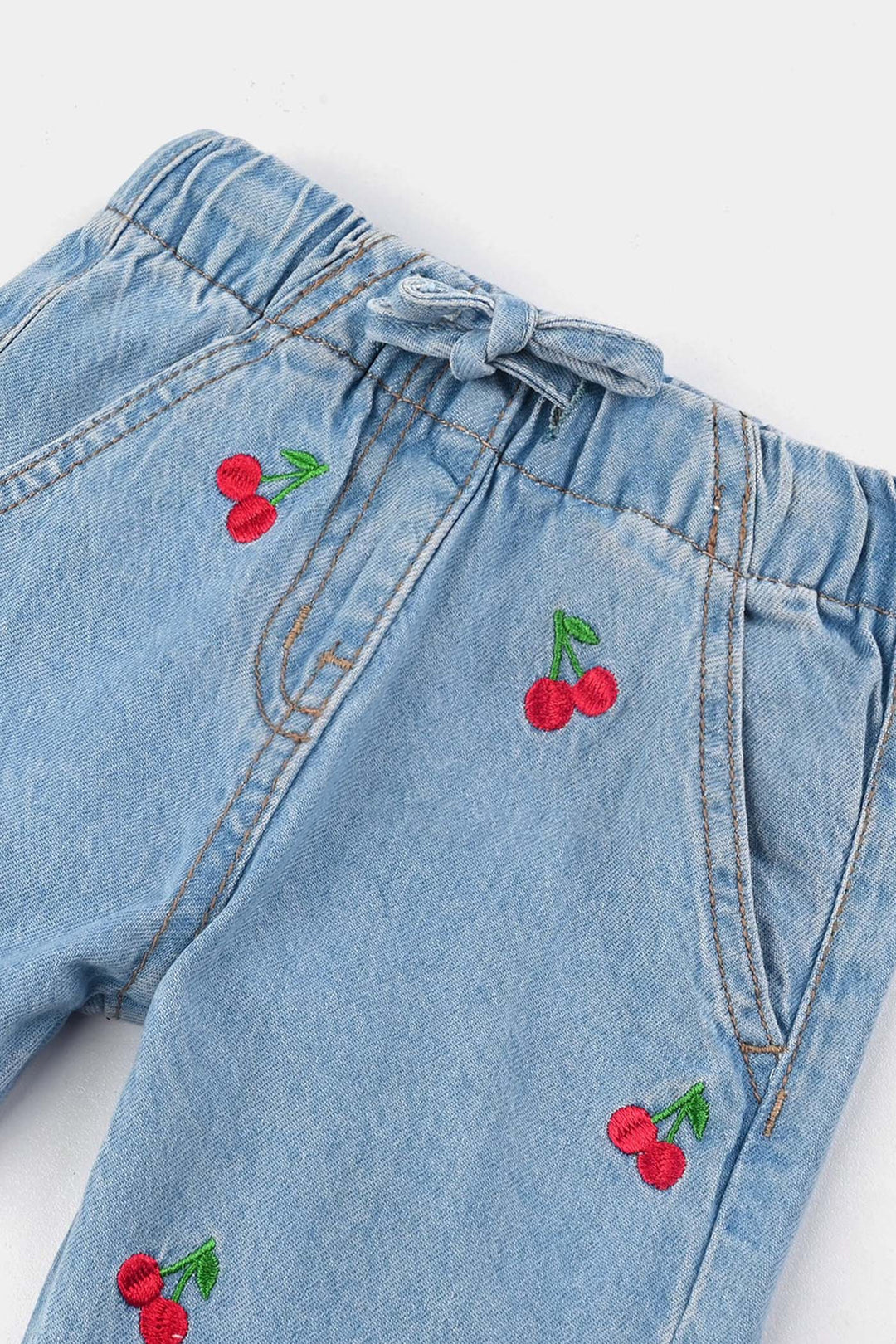 Infant Girls Denim Stretch Pant Cherry Emb-Light .Blue