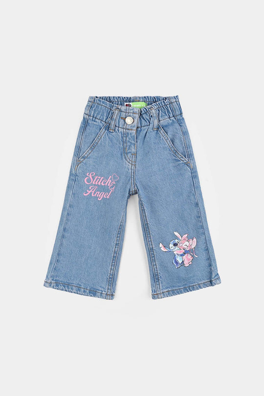 Infant Girls Denim Stretch Pant Stitch And Angle-Mid Blue