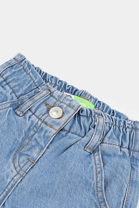 Infant Girls Denim Stretch Pant Stitch And Angle-Mid Blue