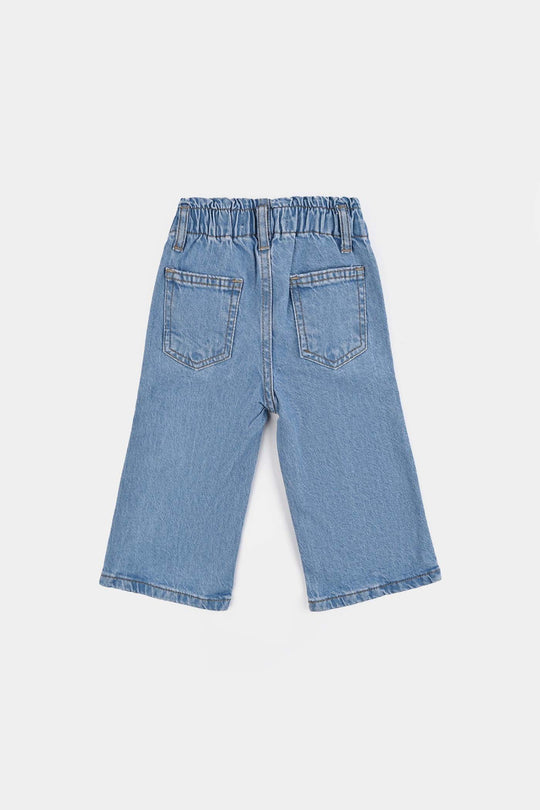 Infant Girls Denim Stretch Pant Stitch And Angle-Mid Blue