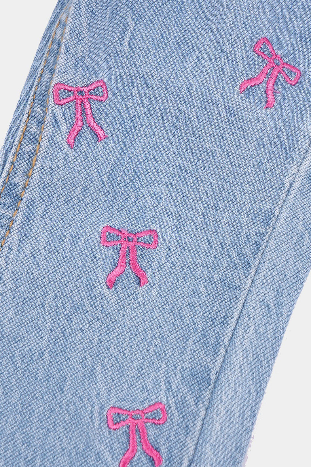 Infant Girls Denim Stretch Pant All Over Bow-Mid Blue