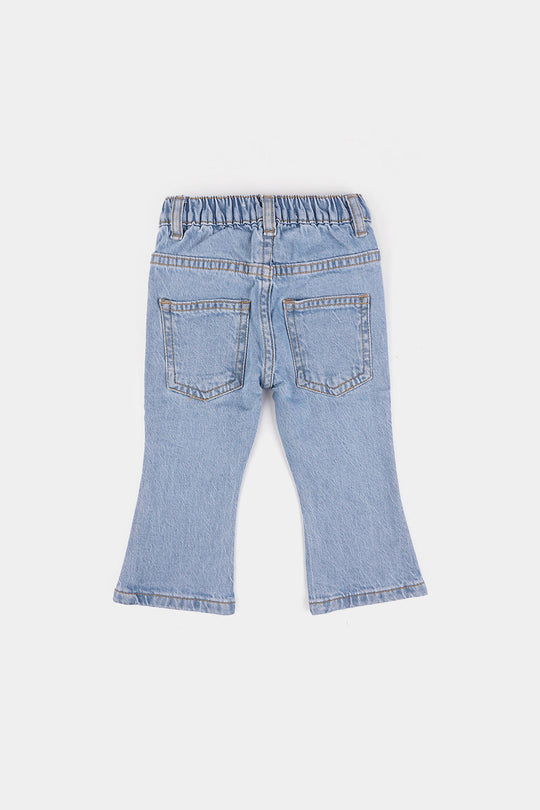 Infant Girls Denim Stretch Pant All Over Bow-Mid Blue