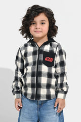 Boys Flannel Shirt F/S-Black Check