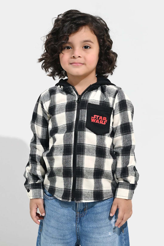 Boys Flannel Shirt F/S-Black Check