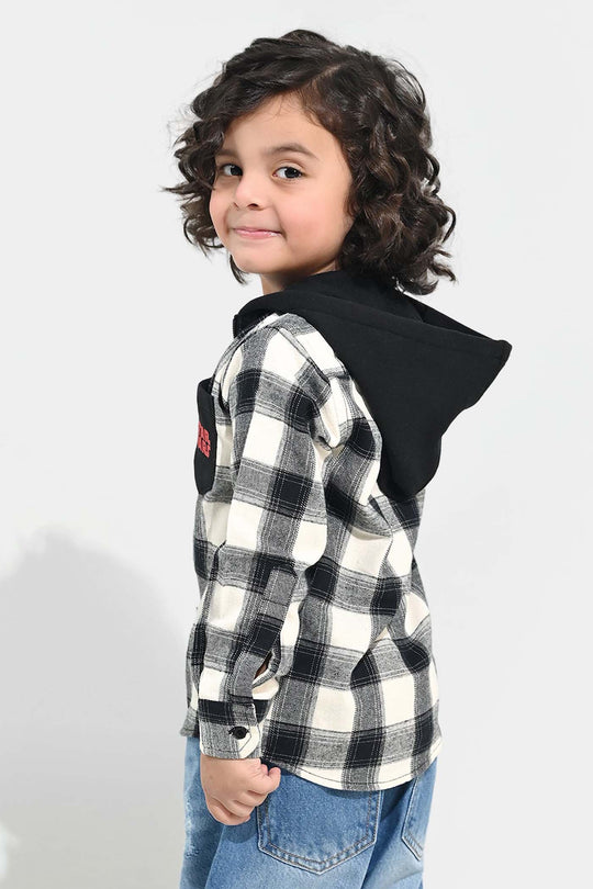 Boys Flannel Shirt F/S-Black Check