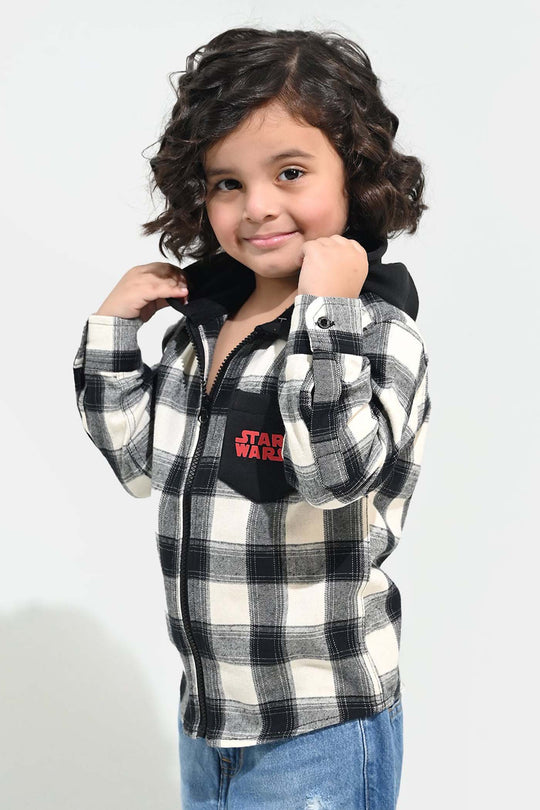 Boys Flannel Shirt F/S-Black Check