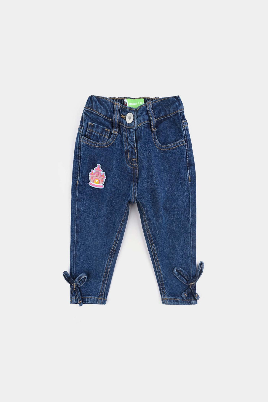 Infant Girls Denim Stretch Pant Bow Style-DARK BLUE