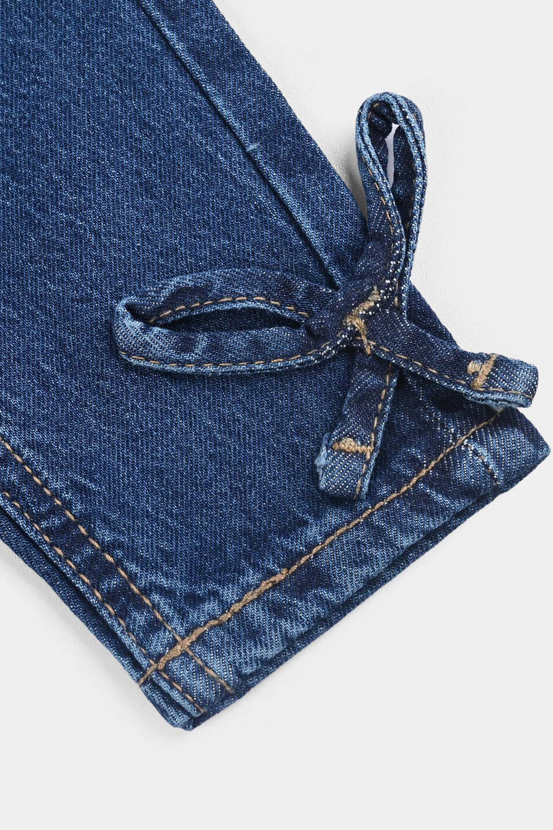 Infant Girls Denim Stretch Pant Bow Style-DARK BLUE