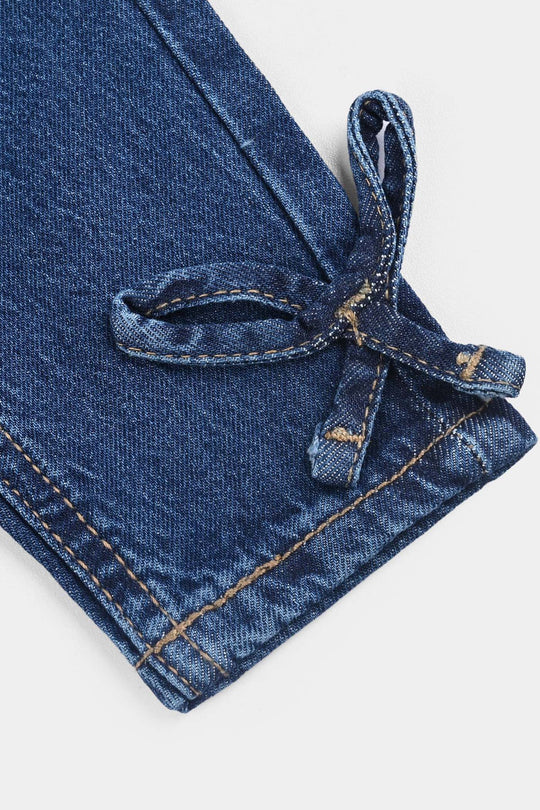 Infant Girls Denim Stretch Pant Bow Style-DARK BLUE
