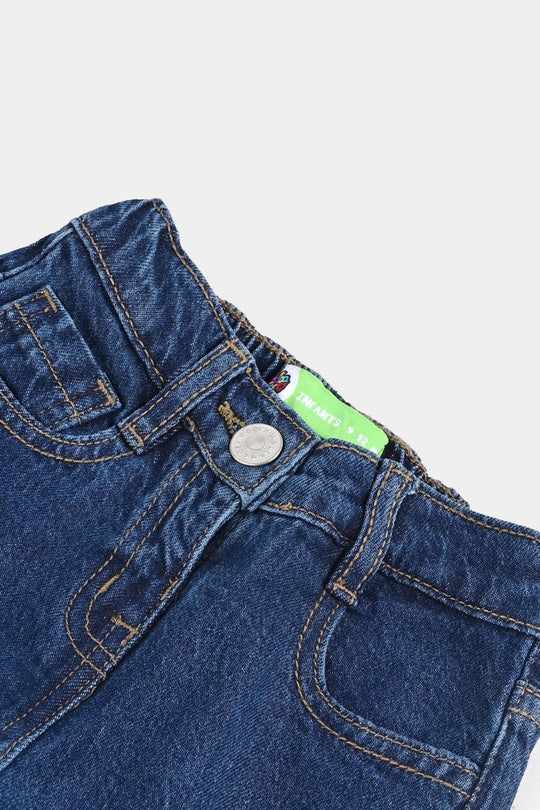 Infant Girls Denim Stretch Pant Bow Style-DARK BLUE