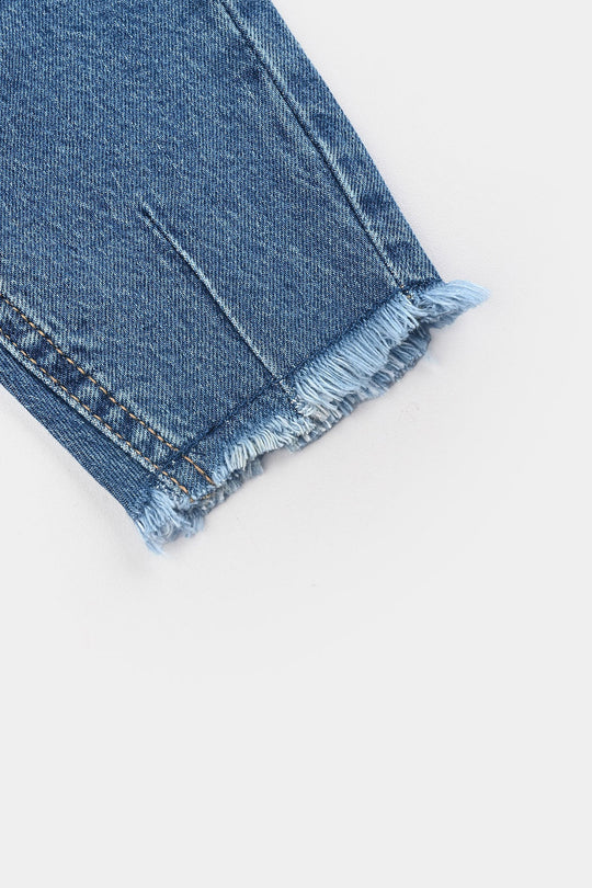 Infant Girls Denim Stretch Pant Good Wibes-Mid Blue