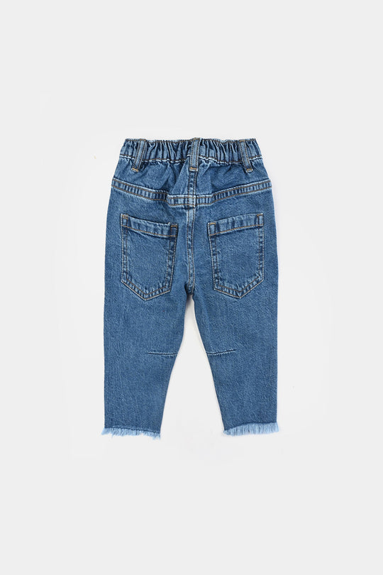 Infant Girls Denim Stretch Pant Good Wibes-Mid Blue