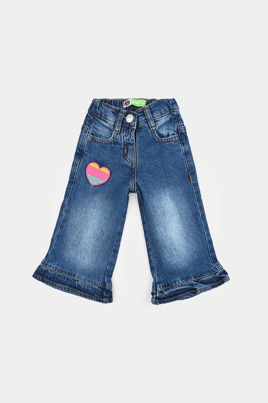 Infant Girls Denim Stretch Pant Ruffles Hem-Mid Blue