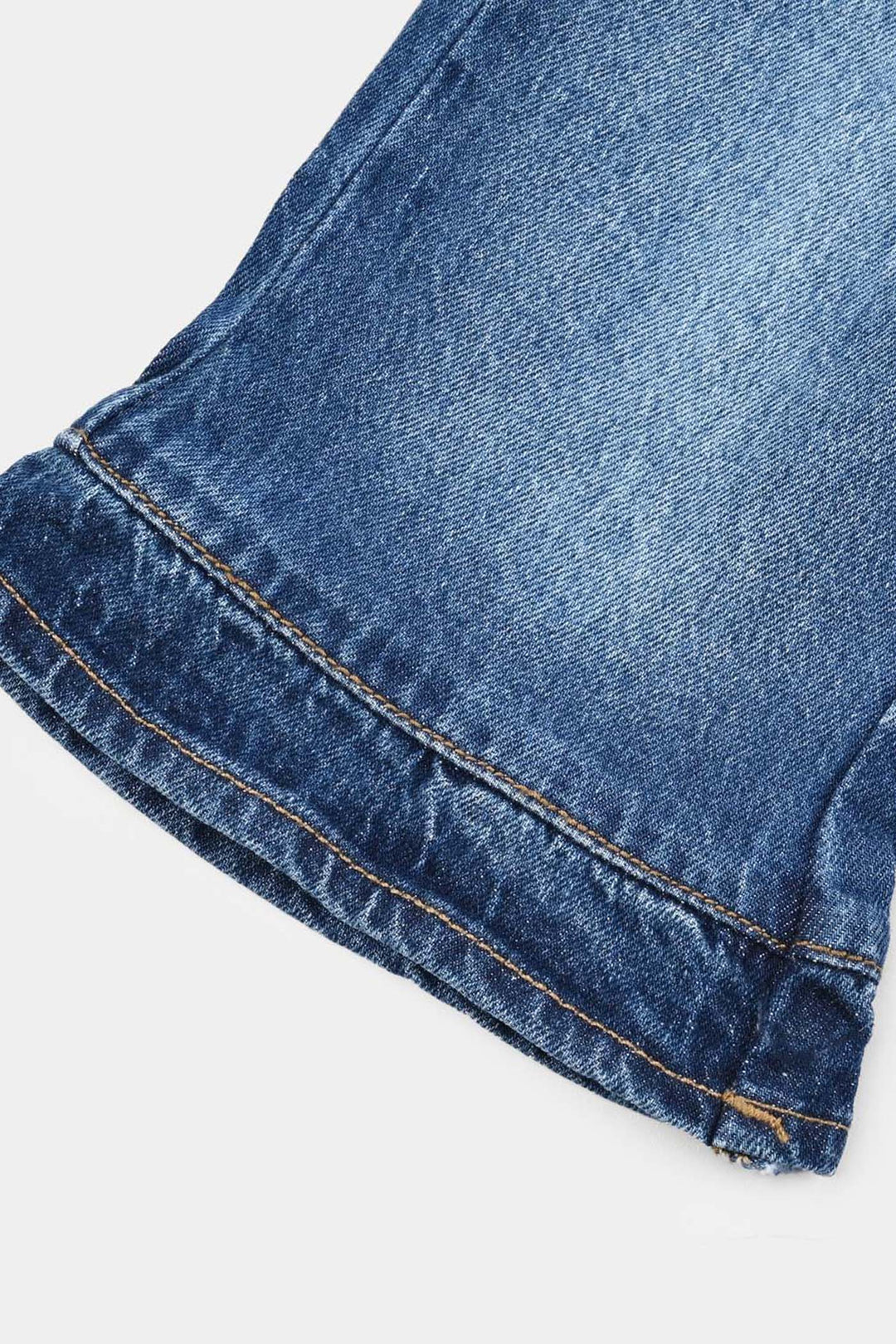 Infant Girls Denim Stretch Pant Ruffles Hem-Mid Blue