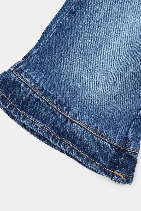 Infant Girls Denim Stretch Pant Ruffles Hem-Mid Blue