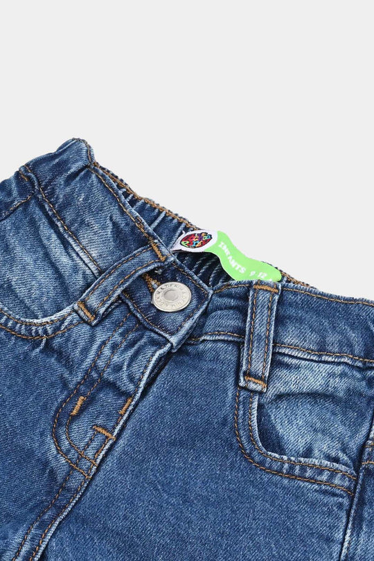Infant Girls Denim Stretch Pant Ruffles Hem-Mid Blue