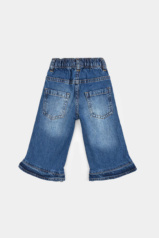 Infant Girls Denim Stretch Pant Ruffles Hem-Mid Blue