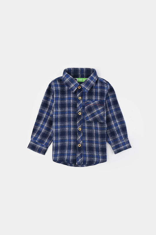 Infant Boys Flannel Shirt (Coastal Vibes)-Blue Check