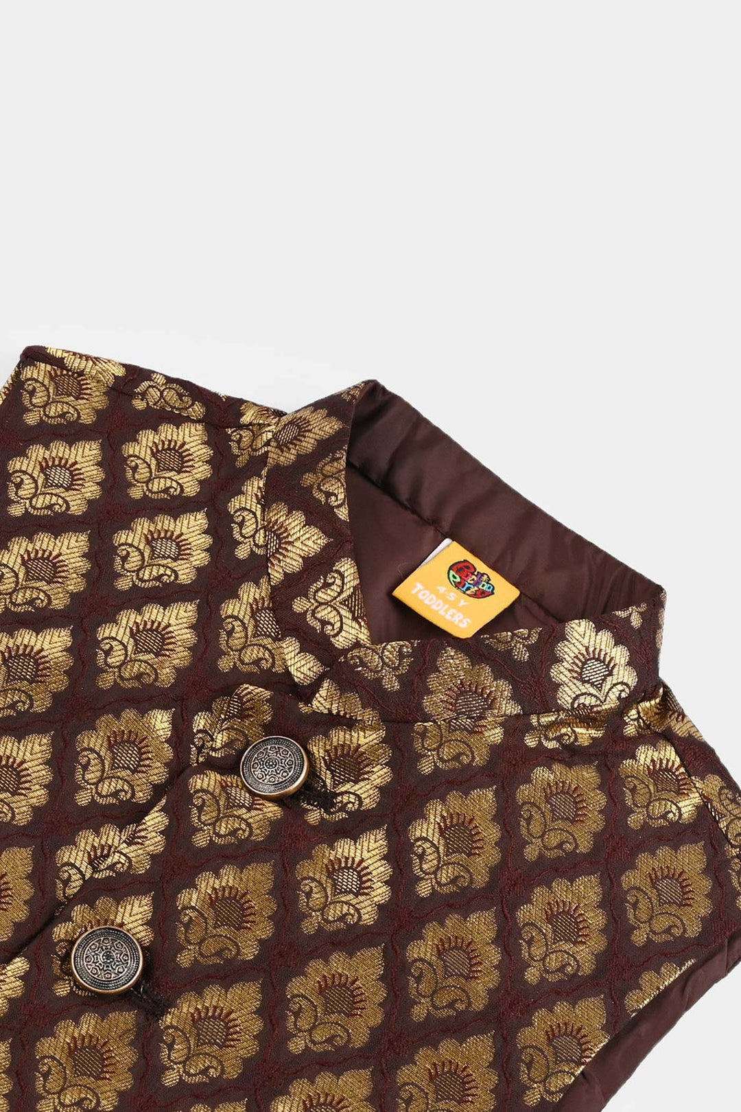 Boys Poly Viscose Waist Coat (Brown Gold)-BROWN