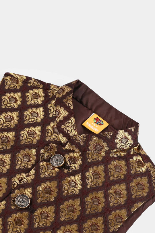 Boys Poly Viscose Waist Coat (Brown Gold)-BROWN