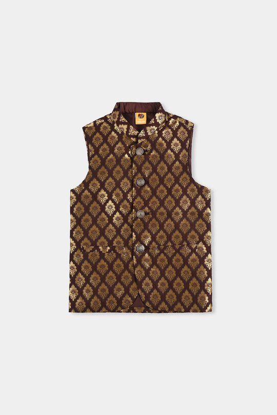 Boys Poly Viscose Waist Coat (Brown Gold)-BROWN