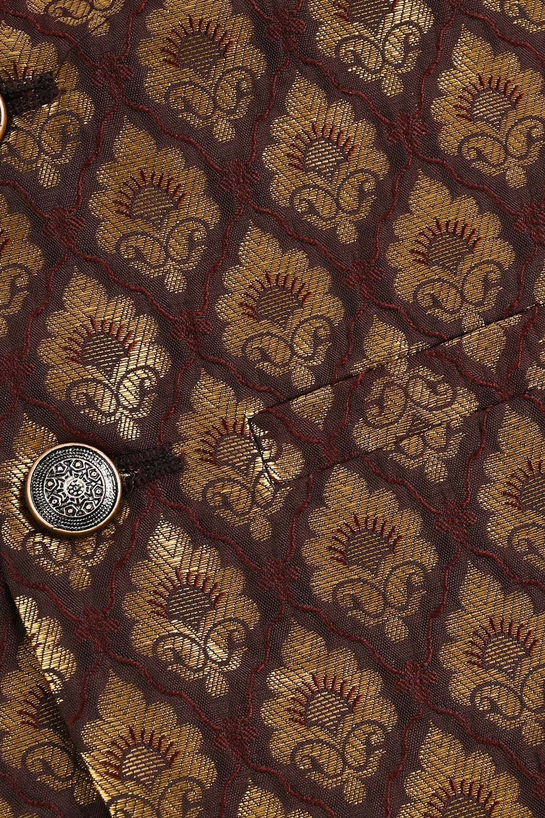 Boys Poly Viscose Waist Coat (Brown Gold)-BROWN