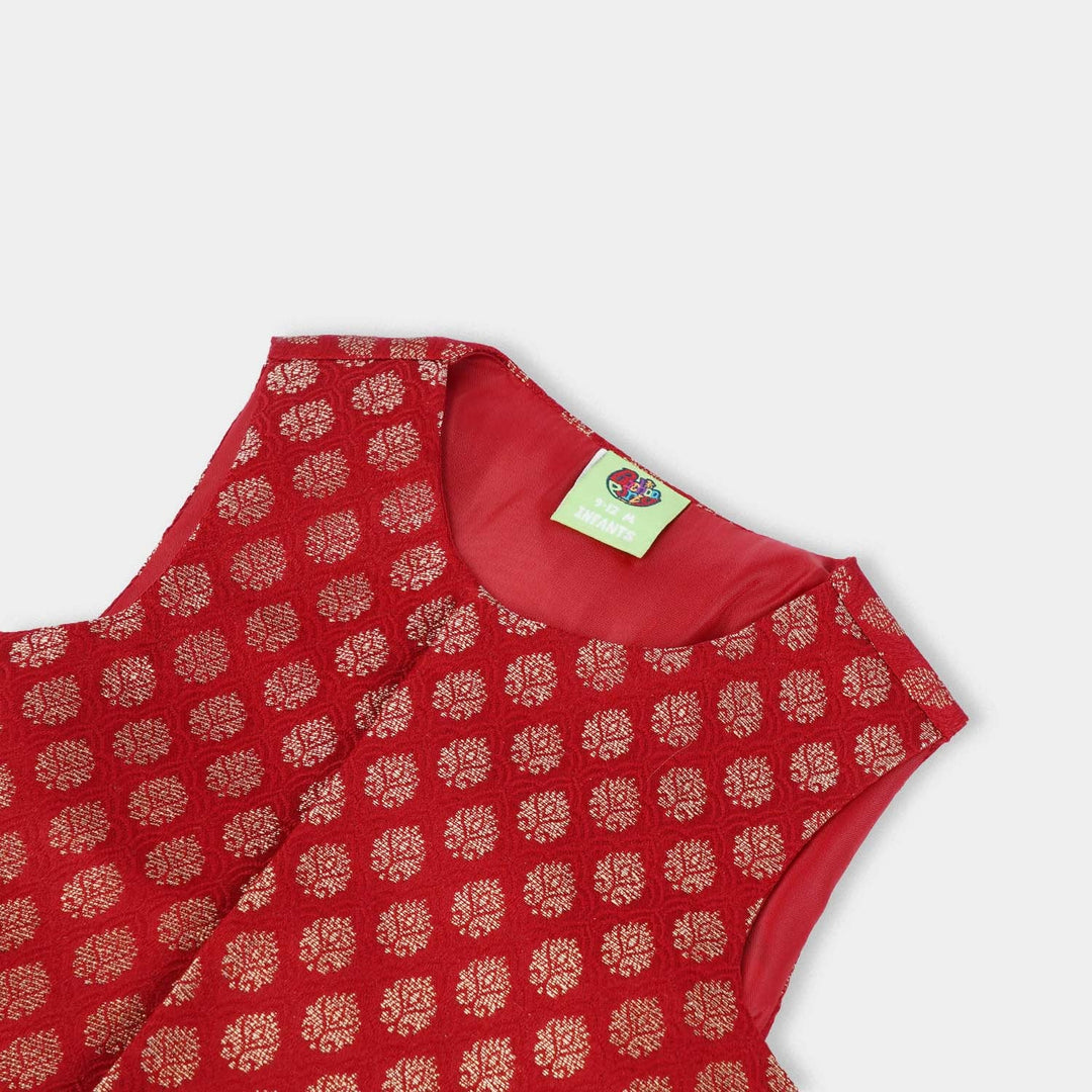 Infant Boys Poly Viscose Waist Coat (Golden Lurex)-RED