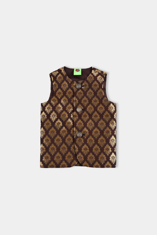 Infant Boys Poly Viscose Waist Coat (Brown Gold)-BROWN