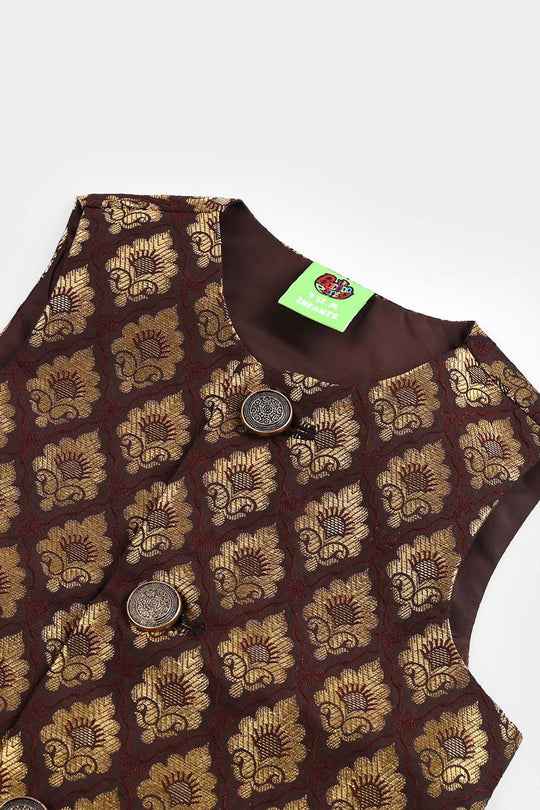 Infant Boys Poly Viscose Waist Coat (Brown Gold)-BROWN