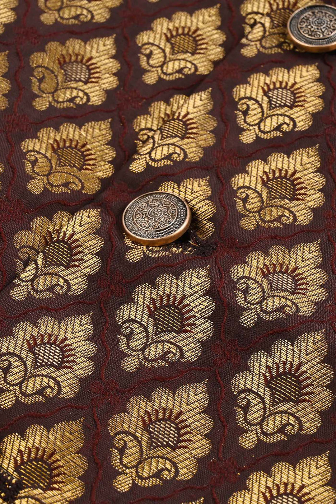 Infant Boys Poly Viscose Waist Coat (Brown Gold)-BROWN