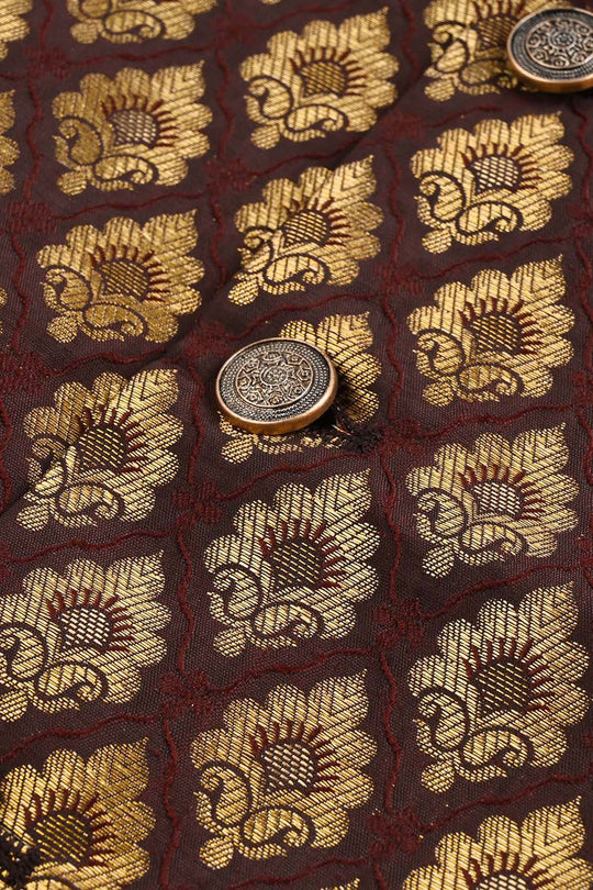 Infant Boys Poly Viscose Waist Coat (Brown Gold)-BROWN