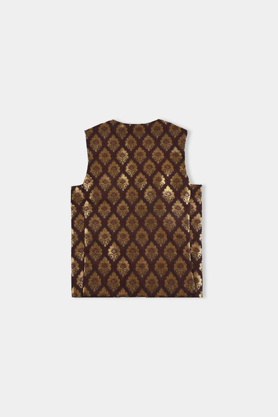 Infant Boys Poly Viscose Waist Coat (Brown Gold)-BROWN