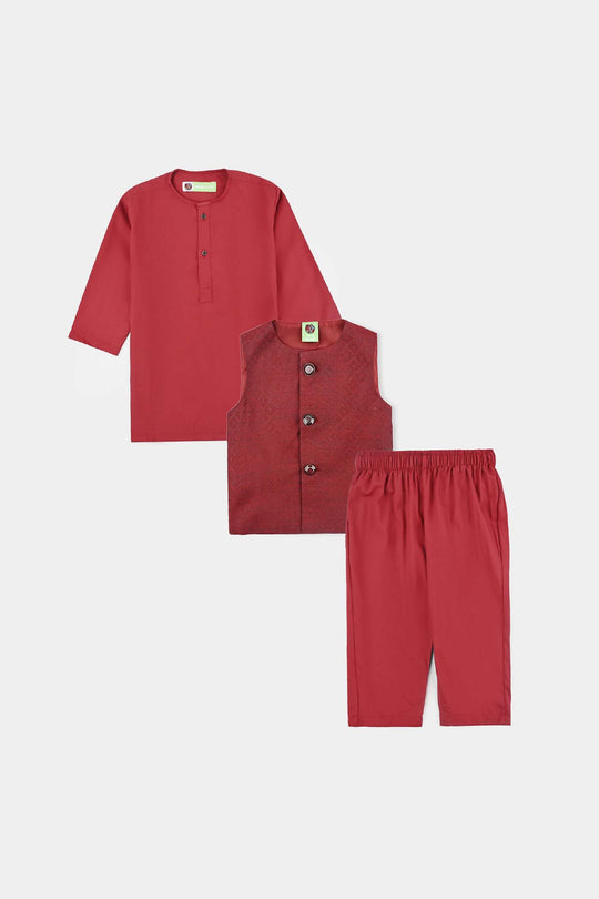 Infant Boys Poly Viscose 3Piece Suit (RHYTHMIC)-RED