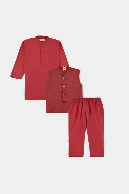 Boys Poly Viscose 3Piece Suit (RHYTHMIC)-RED