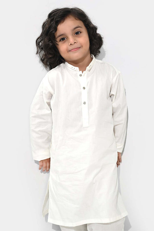 Boys Cotton Poplin Kurta Pajama (Elegant)-White