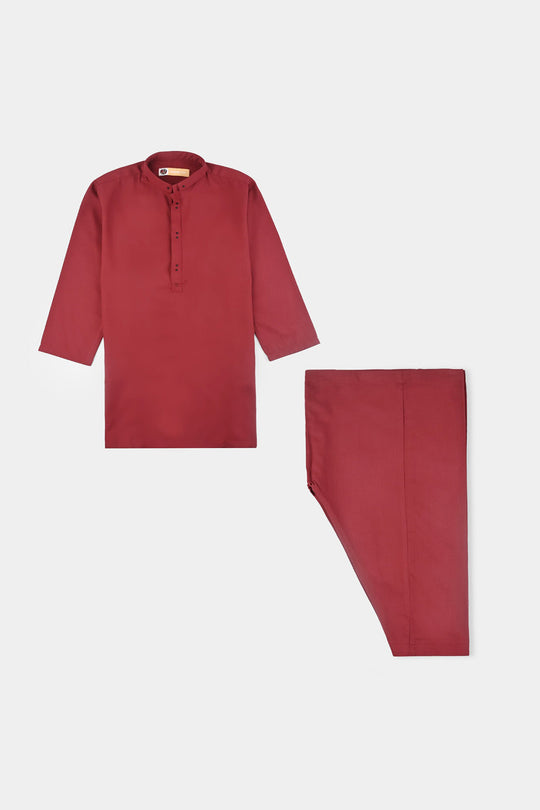 Boys Cotton Poplin Suit (Metal Stud)-MAROON