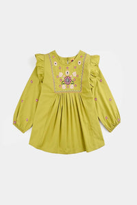 Girls Cotton Emb Top G Dhani-GREEN