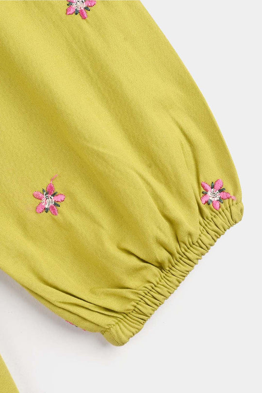 Girls Cotton Emb Top G Dhani-GREEN