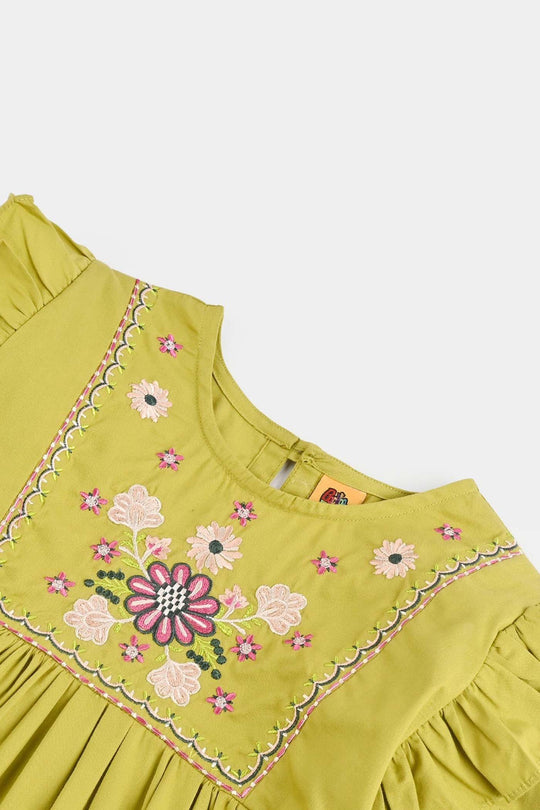 Girls Cotton Emb Top G Dhani-GREEN