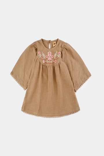 Girls Cotton Emb Top Pink Butter Fly-Sand